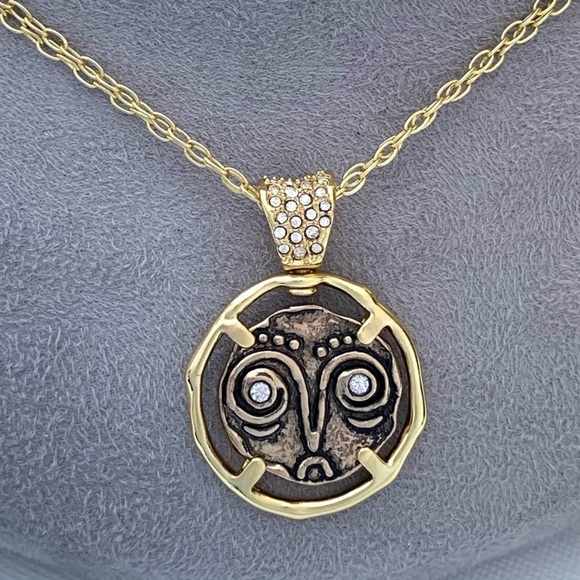 ALEXIS BITTAR • NEW Modern Antiquities Gold Coin Happy Sad Swivel Spin Necklace - Picture 11 of 15